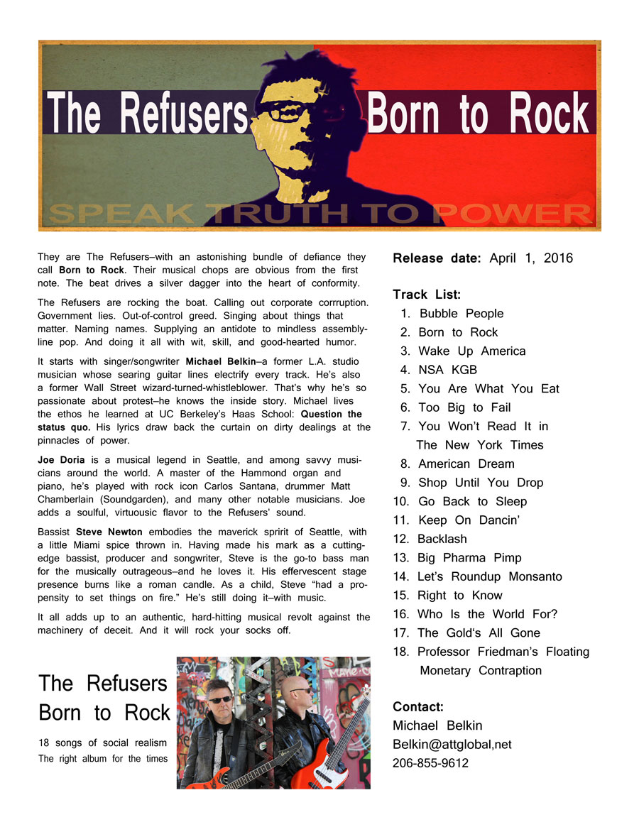 A one-pager promoting the latest album from The Refusers